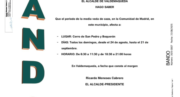 Bando: periodo de la media veda de caza en nuestro municipio